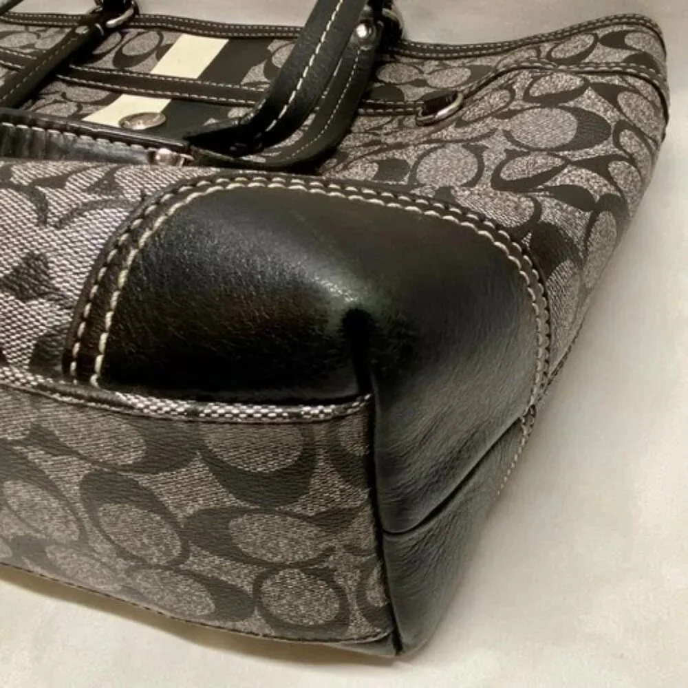 Coach Chelsea Heritage Tote F14475 Large Black‎ Signature Stripe Baby Bag Purse